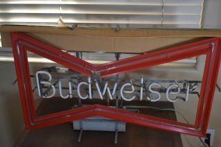 Vintage BUDWEISER Beer Bow Tie Neon Bar Advertising Sign RARE 3