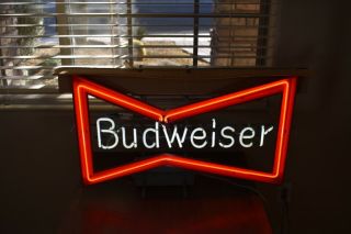 Vintage BUDWEISER Beer Bow Tie Neon Bar Advertising Sign RARE 5