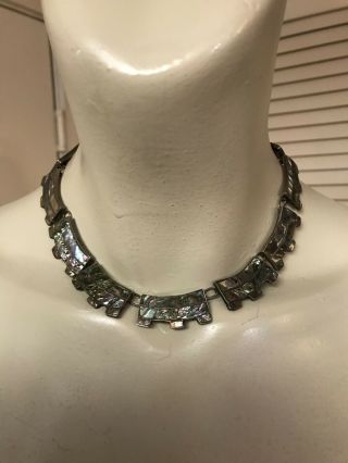 Vintage Euc Taxco Mexico Abalone Inlay Crown Design Choker Necklace Wow