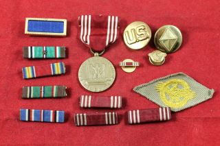 Ww2 Us Army Good Conduct Medal,  Ribbon Pins Finance Dept.  Collar Disk & More