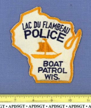 Lac Du Flambeau Boat Patrol (old Vintage) Wisconsin Police Patch State Shape