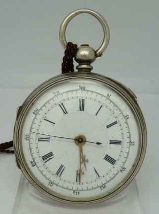 Antique Mens Silver Pocket Watch Patent Lever Chronograph 50mm C1890 No 62644