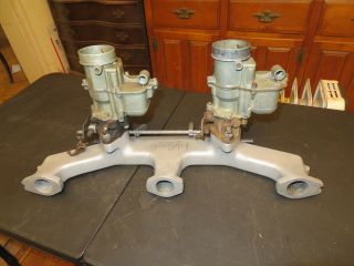 Vintage Edmunds Dual Quad Carbs Chevy Inline 6cyl 216 235 Intake Manifold Set Up
