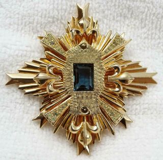 Vtg Nettie Rosenstein Coat Of Arms Heraldic Fleur - De - Lis Rhinestone Brooch