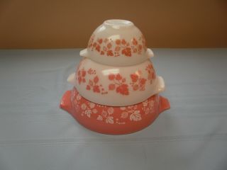 3 Vintage Pyrex Pink Gooseberry Cinderella Nesting Bowls 441 443 & 444