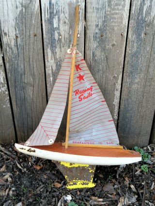 Vintage Pond Sail Boat Solid Wood Hull Metal Keel All Repair Or Restore