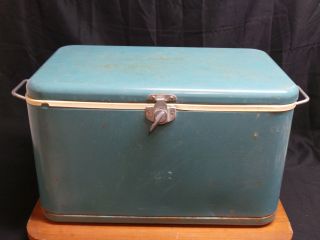 Vintage Thermos Brand Metal Cooler Blue Large