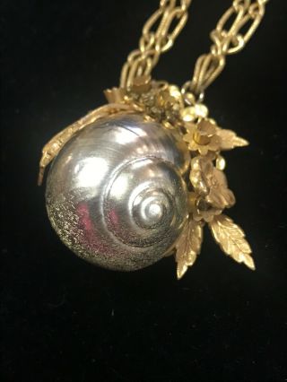 Vintage Stanley Hagler N.  Y.  C.  Seashell Necklace With Flowers And Rhinestones