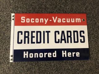 Vintage Socony Vacuum Poreclain Credit Cards Sign Standard Oil 2 - Sided
