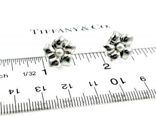 Vintage Tiffany & Co Sterling Silver Flower Pearl Stud Earrings w/ Pouch 181215C 2