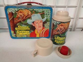 Vintage 1968 Thermos Chuck Conners Cowboy In Africa Metal Lunchbox Complete