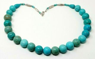 Vintage Sterling Silver Navajo Turquoise Beaded Necklace 21 "