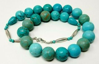 Vintage Sterling Silver Navajo Turquoise Beaded Necklace 21 