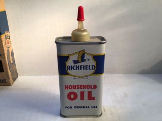 Vintage Richfield Oil Can NOS Handy Oiler Full 4 Oz rare tin Sunoco Oilzum Shell 2
