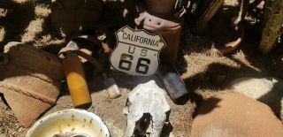 " California " Route 66 Vintage Porcelain Steel Road Sign.