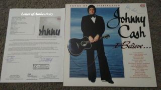 Johnny Cash Music Legend Signed Autographed " I Believe " Album Cover Jsa Loa Rare