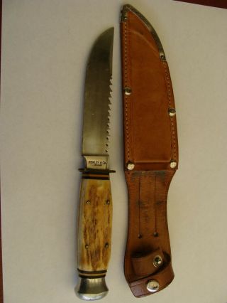 Vintage Henley & Co - Germany Hunting Knife 8.  5 " Stag Bone Handle Wicked Sharp