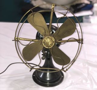 Vintage 9” General Electric Ge Four Brass Blade Fan No.  743914 Table Mount