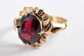 Heirloom - Quality Antique Victorian Ring 14k Yellow Gold And Garnet Sz 7 - 1/2