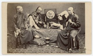 Rare 1868 Chinese Smoking Opium Hong Kong China Cdv Photo Photographer Pun Lun