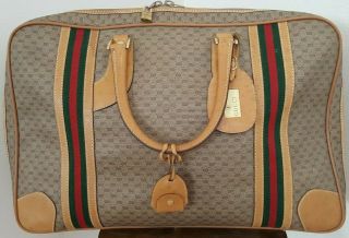 Authentic Vtg Rare Gucci Web Red Green Stripe Key & Lock Travel Suitcase Luggage