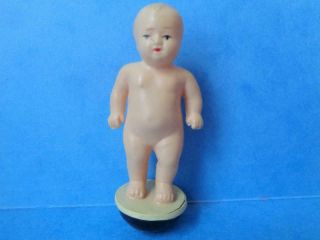 Antique German Celluloid Roly Poly Miniature Baby Doll 2 1/4 " Germany 5 1/4