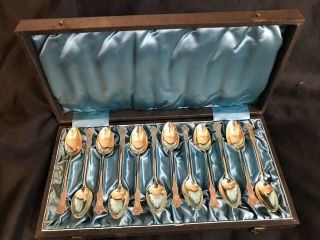 Antique Austrian 800 Gilded Silver Set Of 12 Coffee Spoons