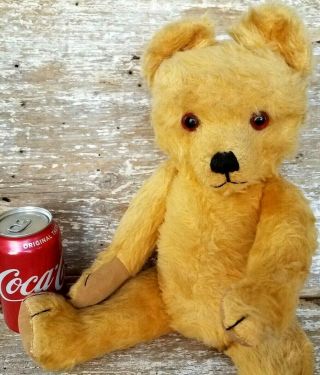 Vintage Antique Golden Mohair Teddy Bear 17 " Jointed Glass Eyes Chiltern?