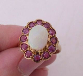 Fine 9ct/9k Gold Opal & Ruby Large Cluster Ring,  375
