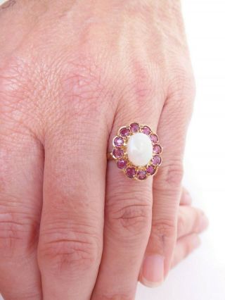 Fine 9ct/9k gold opal & ruby large cluster ring,  375 4