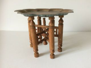 Small Vintage Middle Eastern/oriental Wood & Brass Folding Table