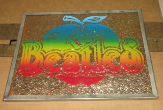 1970s Vintage Colored Etched Glass The Beatles Framed Plaque Display