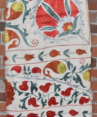 Vintage Handmade Indian Floral Woven Bed Spread Tapestry Unfinished
