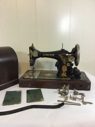 Vtg 1920’s Singer Electric Sewing Machine Model 128 W/ Wood Case & Accessories 2