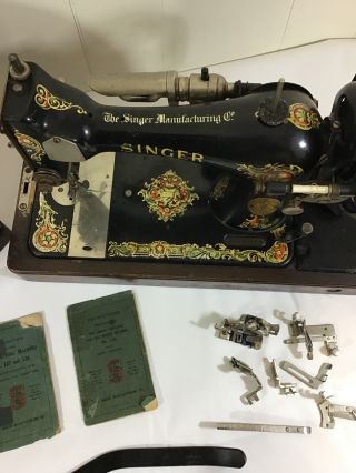 Vtg 1920’s Singer Electric Sewing Machine Model 128 W/ Wood Case & Accessories 4