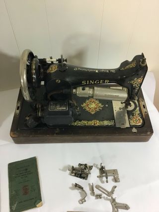 Vtg 1920’s Singer Electric Sewing Machine Model 128 W/ Wood Case & Accessories 6