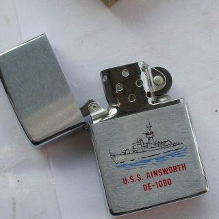 RARE Vintage Military Zippo Cigarette Lighter & Box USS Ainsworth DE - 1090 LOOK 3