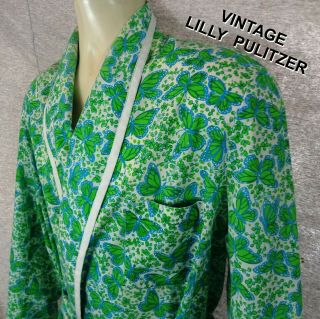 Vintage Lilly Pulitzer Men’s Stuff Robe Butterflies Blue &green Size Large Rare