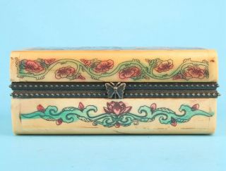 Precious Chinese Cattle Bone Jewelry Box Handmade Paintings Beauty Decorative