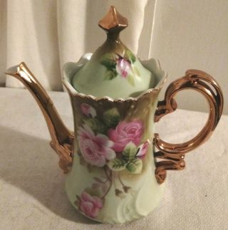 Vintage Lefton China,  Heritage Green Pink Roses Coffee Set Hand Painted 19 Piece 10