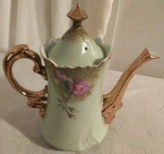 Vintage Lefton China,  Heritage Green Pink Roses Coffee Set Hand Painted 19 Piece 11