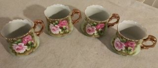 Vintage Lefton China,  Heritage Green Pink Roses Coffee Set Hand Painted 19 Piece 6
