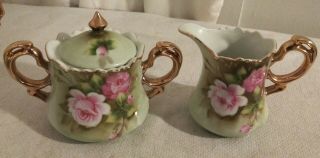 Vintage Lefton China,  Heritage Green Pink Roses Coffee Set Hand Painted 19 Piece 7