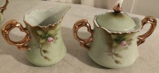 Vintage Lefton China,  Heritage Green Pink Roses Coffee Set Hand Painted 19 Piece 8