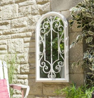 La Hacienda Scrolled Arch Wall Mirror Garden / Home Use Antique White