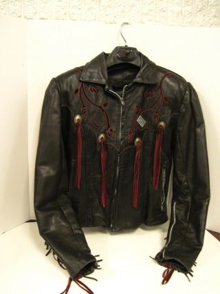 Harley Davidson Leather Jacket Black Gypsy Roses Fringe Conchos Women 