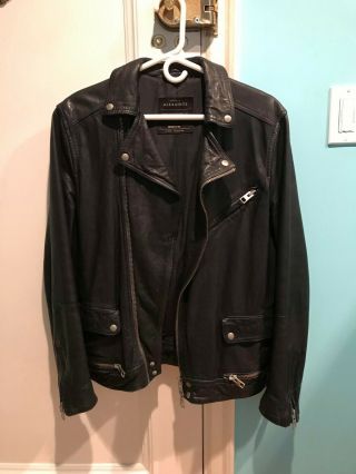 Allsaints Ishida Leather Biker Jacket Blue Indigo Navy Medium (m) Rare Pre Owned