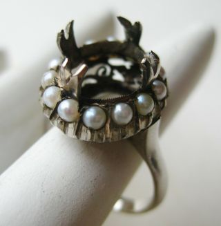 Fine Vintage Art Deco Victorian 14k White Gold Seed Pearl Ring Setting