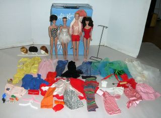 Vtg.  6 Barbie,  Bubblecut Barbie,  Fashion Queen Barbie,  Ken Dolls W/clothes & Case