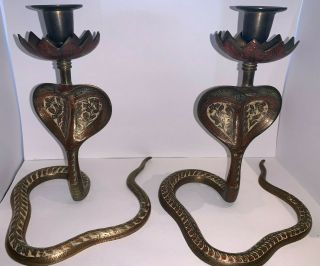 Vintage Brass Cobra Candle Stick Holder Set Of 2